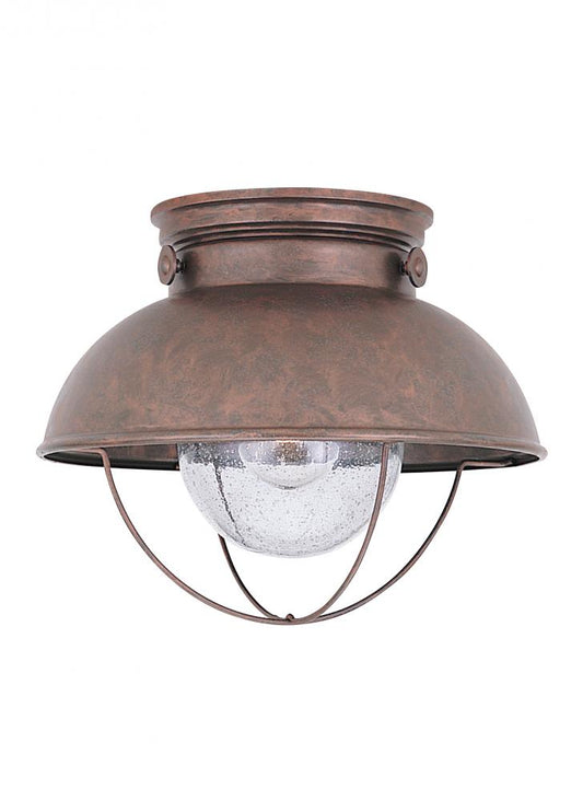Generation Lighting 8869-44 Sebring transitional 1-light outdoor exterior ceiling flush mount in weathered copper finish with cl