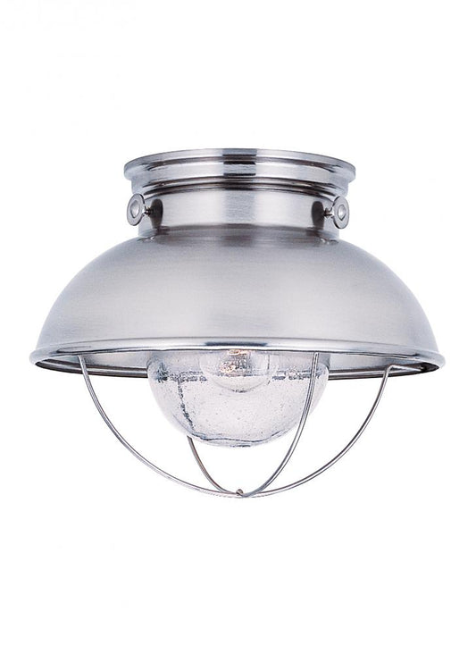 Generation Lighting 8869-98 Sebring transitional 1-light outdoor exterior ceiling flush mount in brushed stainless silver finish