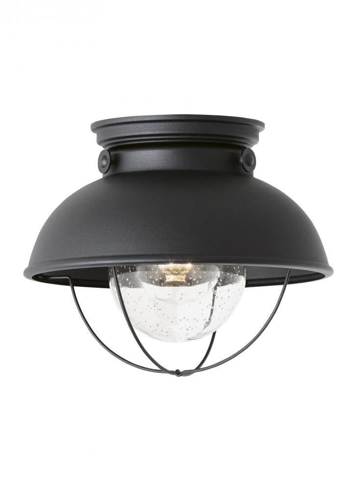 Generation Lighting 8869EN3-12 Sebring transitional 1-light LED outdoor exterior ceiling flush mount in black finish with clear see