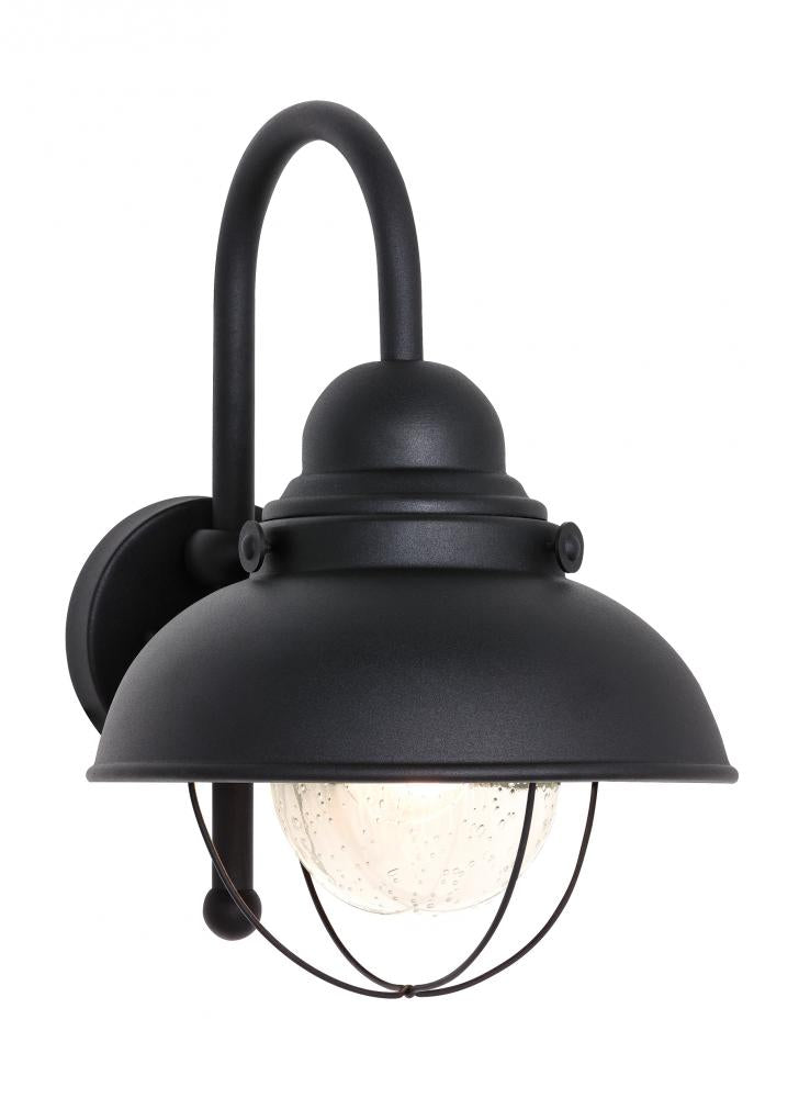 Generation Lighting 2546442 Sebring transitional 1-light outdoor exterior large wall lantern sconce in black finish with clear s
