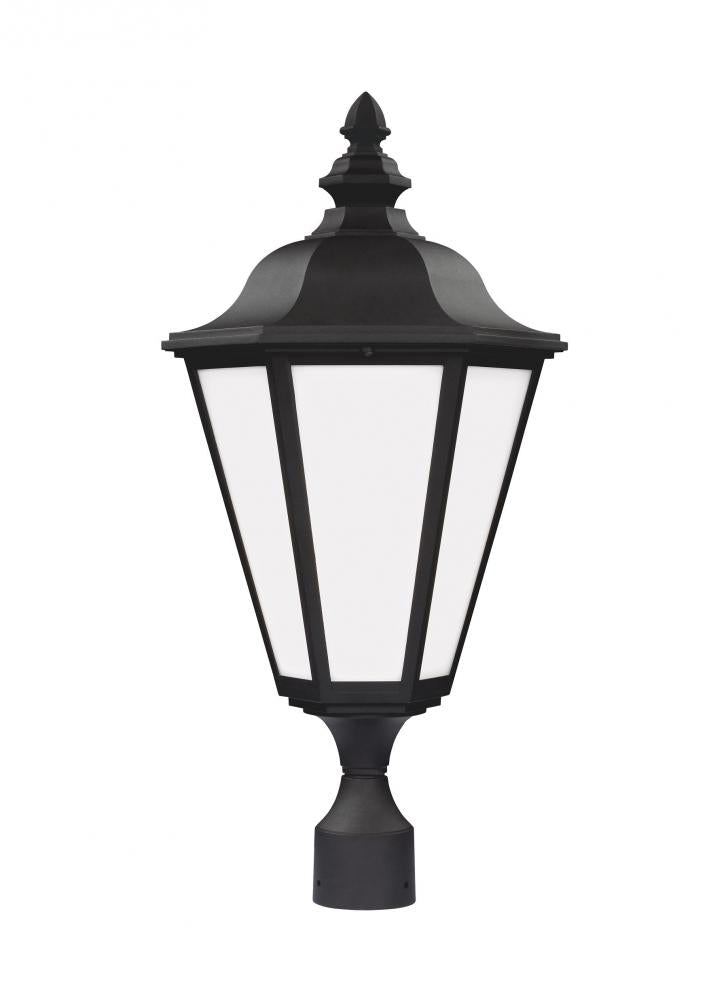 Generation Lighting 89025-12 Brentwood traditional 1-light outdoor exterior post lantern in black finish with smooth white glass