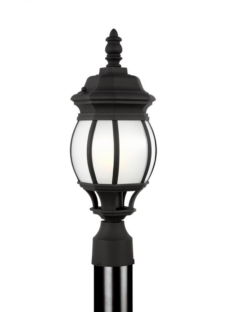 Generation Lighting 89202EN3-12 Wynfield traditional 1-light LED outdoor exterior small post lantern in black finish with frosted gl
