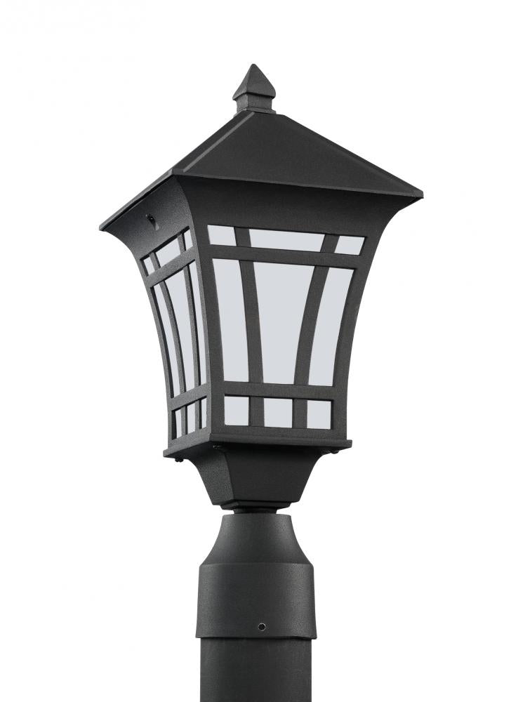 Generation Lighting 89231-12 Herrington transitional 1-light outdoor exterior post lantern in black finish with etched white glas