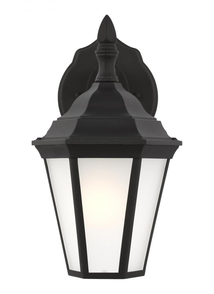 Generation Lighting 89937-12 Bakersville traditional 1-light outdoor exterior small wall lantern sconce in black finish with sati