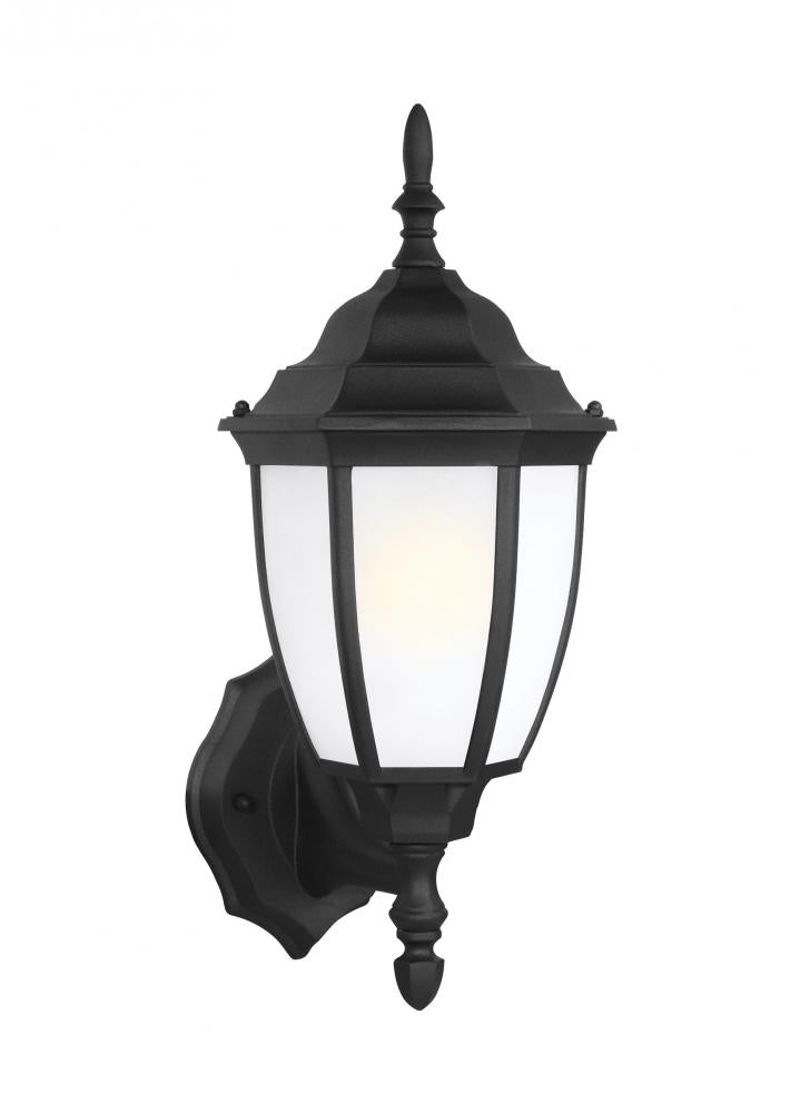 Generation Lighting 89940-12 Bakersville traditional 1-light outdoor exterior round wall lantern sconce in black finish with sati