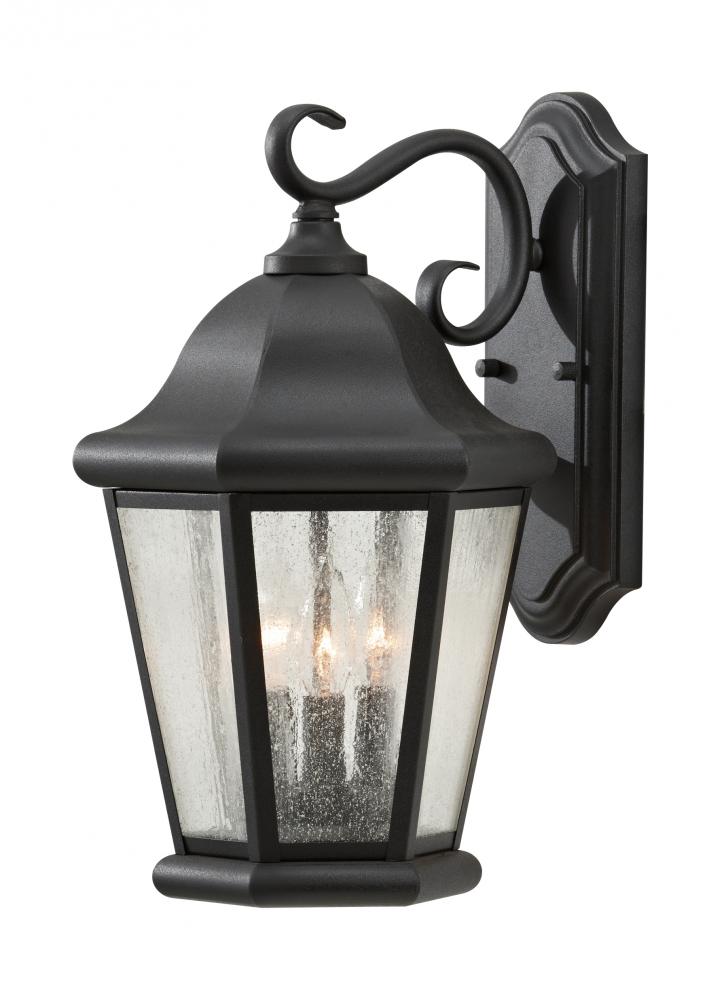 Generation Lighting OL5902BK Martinsville traditional 3-light outdoor exterior large wall lantern sconce in black finish with cle
