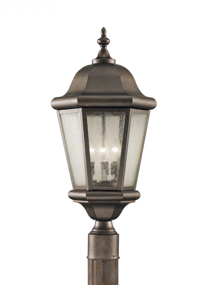 Generation Lighting OL5907CB Martinsville traditional 3-light outdoor exterior post lantern in corinthian bronze finish with clea