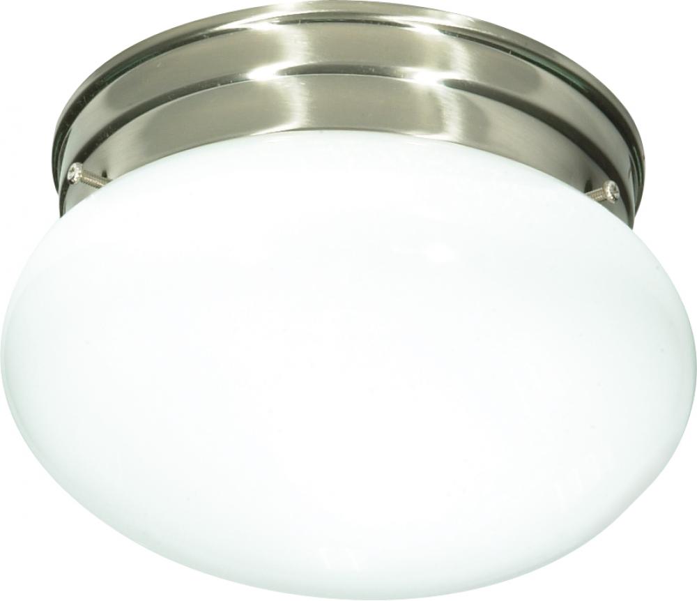 Nuvo SF76-601 1 Light - 8"Flush with White Glass - Brushed Nickel Fini