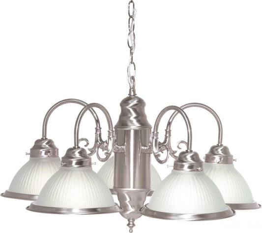 Nuvo SF76-695 5 Light - Chandelier with Frosted Ribbed Glass - Brushed