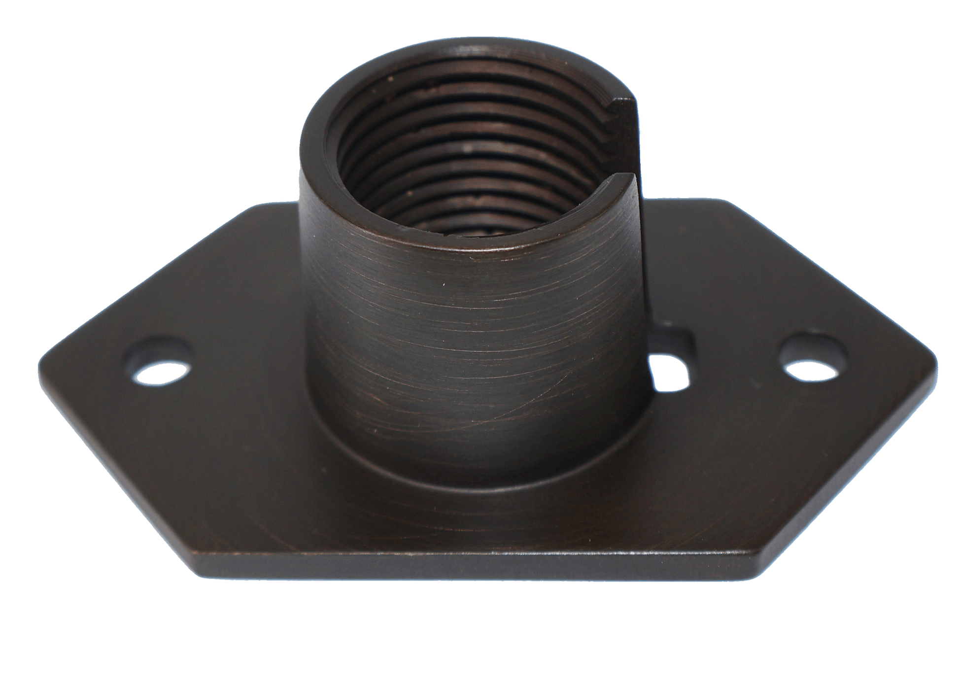 View of threads on 702 Lighting Mini Mounting Bracket for Landscape Lighting. Antique Brass, 1/2" npt threads. 