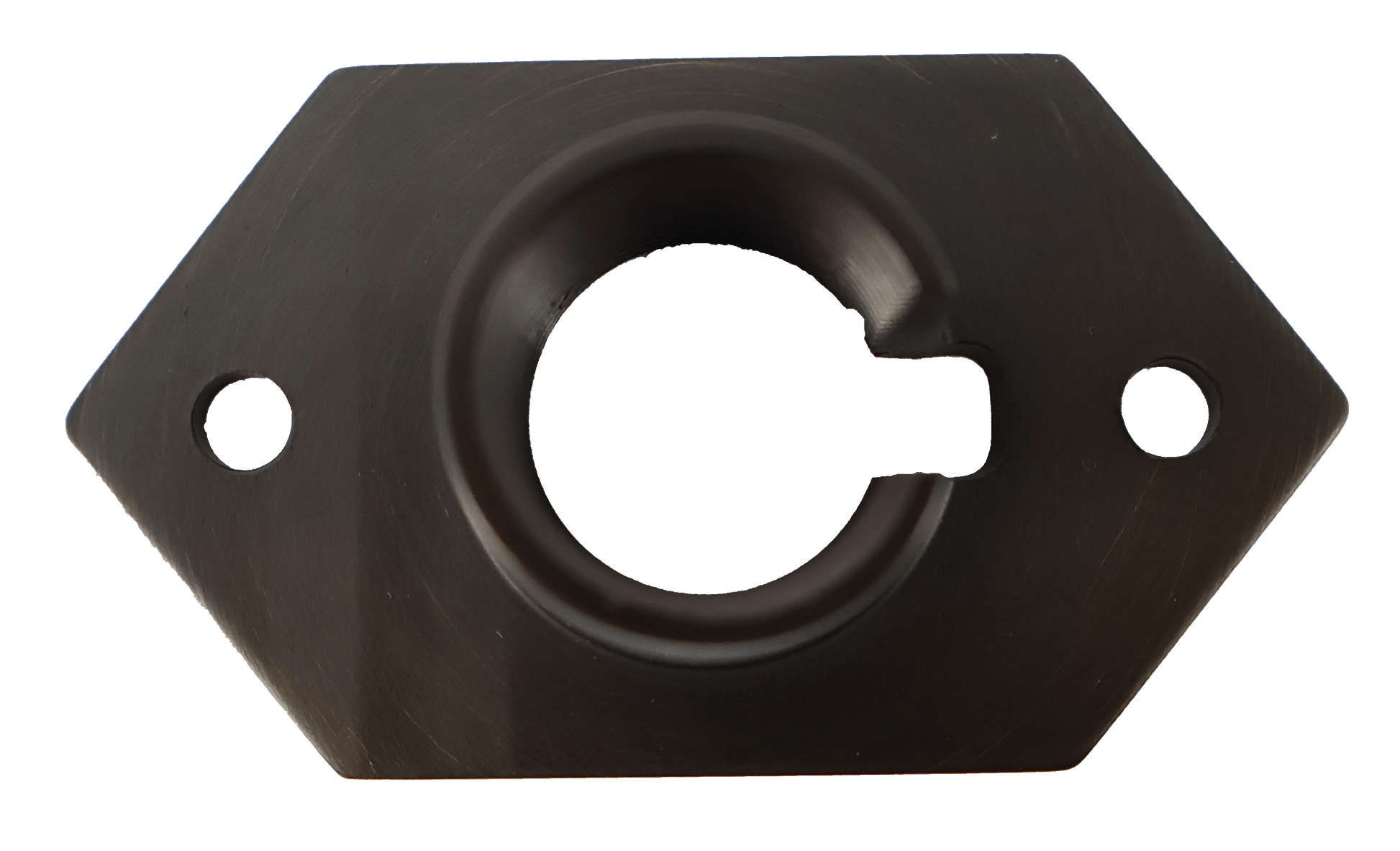 Top view looking down of 702 Lighting Mini Mounting Bracket for Landscape Lighting. Antique Brass, 1/2" npt threads. 