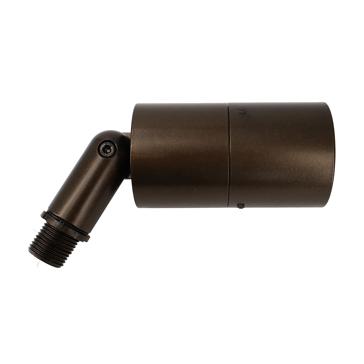 A bronze-finished adjustable outdoor accent light fixture with a threaded base and cylindrical head.