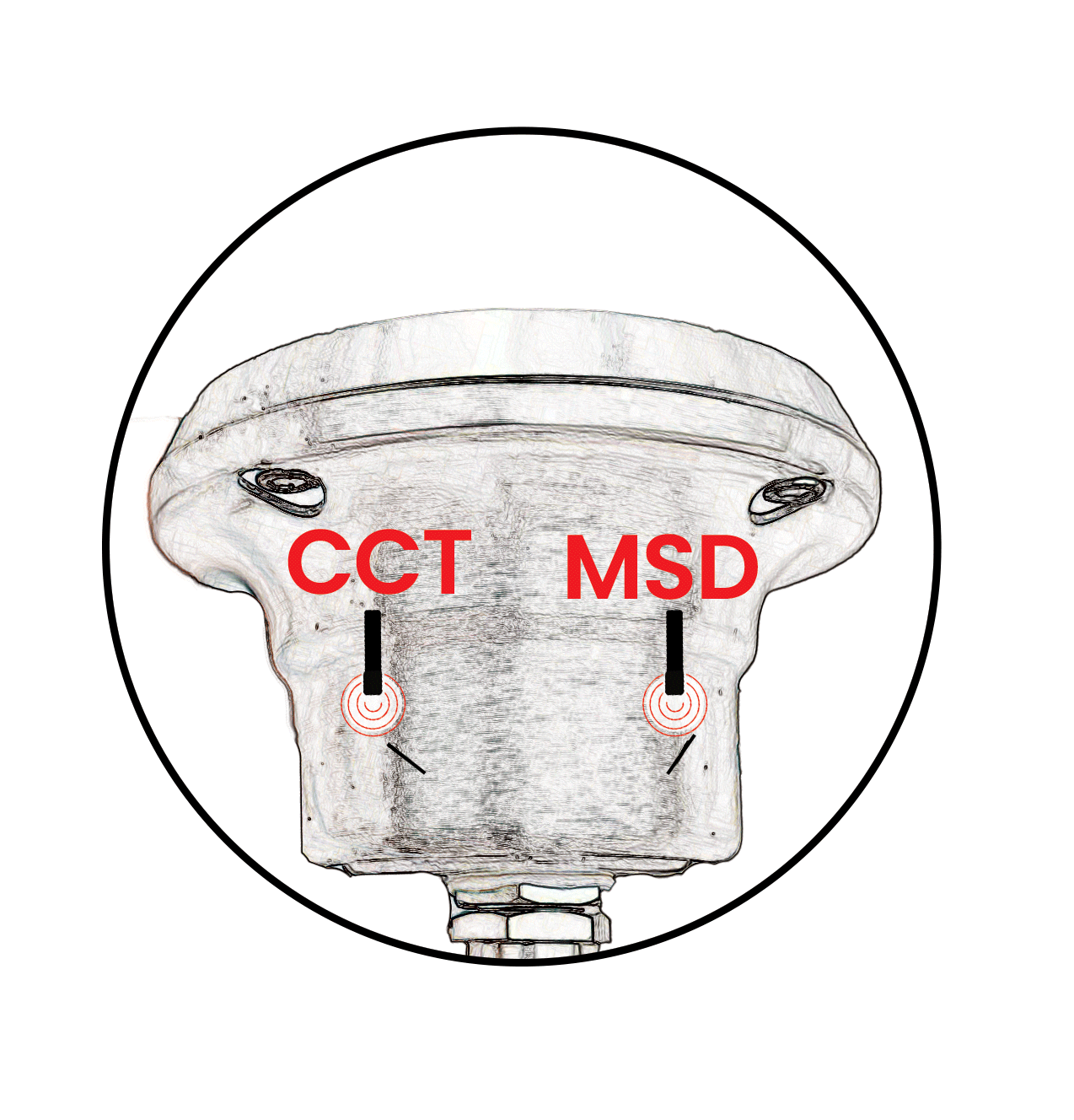 Diagram of an underwater accent light showing magnetic CCT and MSD adjustment points.